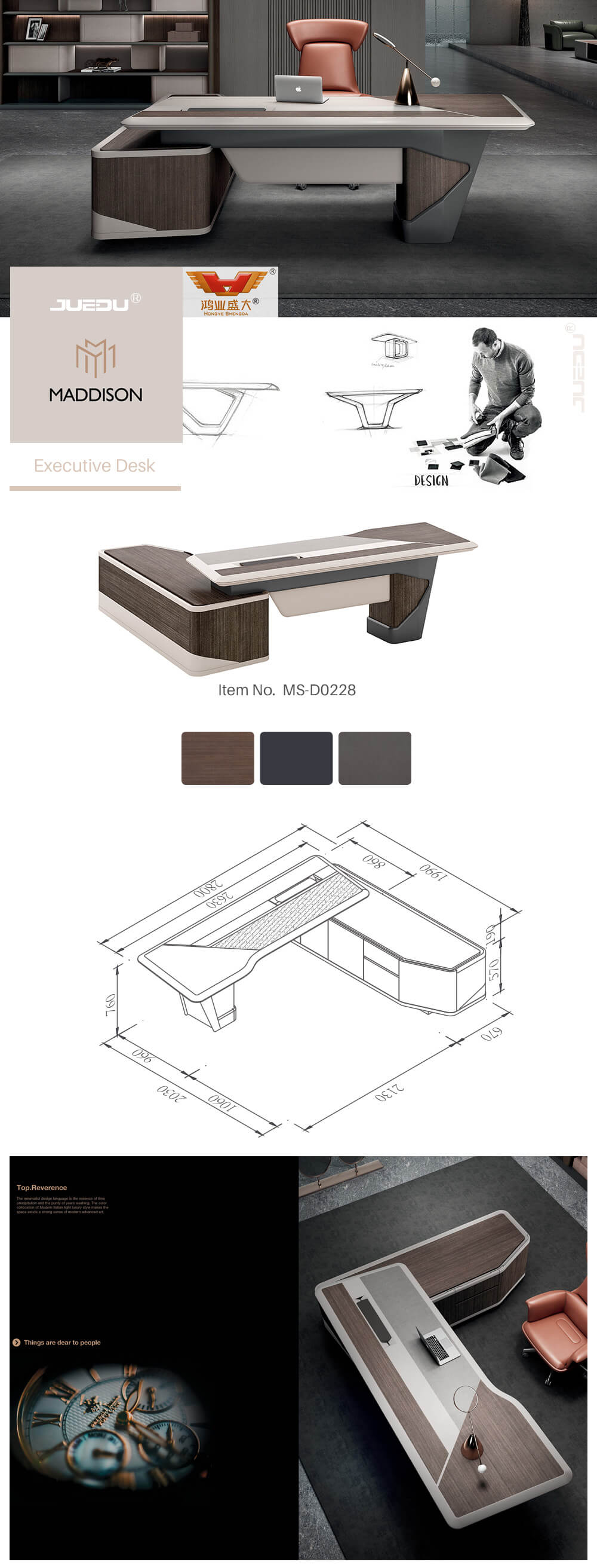 Modern Executive Desk With Leather Top   MS D0228 