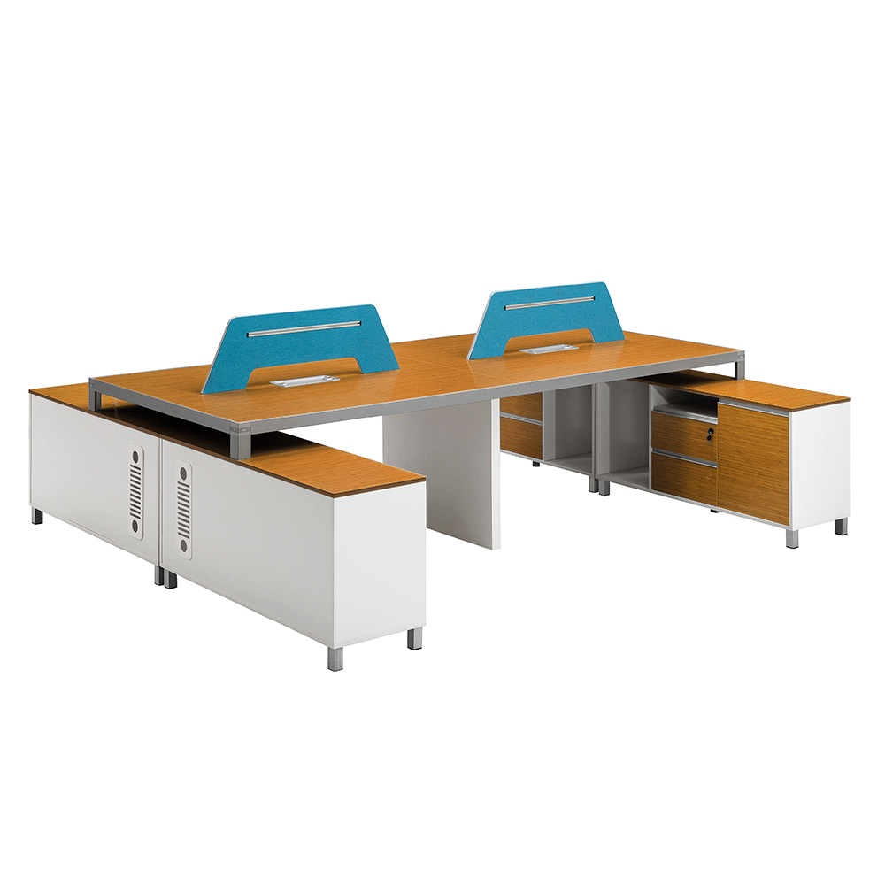 Modern L-shaped Bambu Office Workstation with Side Cabinets|For 4 persons|Four Seats
